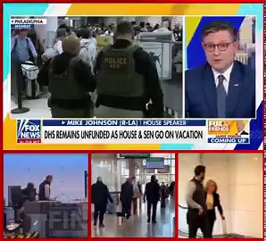 BREAKING - Fox News just called out Speaker Johnson to his face after numerous members of Congress, including Majority Leader Thune, were caught using TSA escorts to skip 5 hour long lines.Johnson: “My members don’t do that. They don’t skip the line. That’s crazy.”