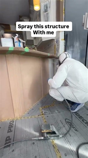 Spraying the kitchen structure with bin shellac primer.#spraying #kitchen #cabinetpainting #kitchen