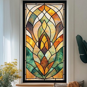 Custom Stained Glass Window Privacy Film – Art Deco Floral Design, Static Cling, Anti-uv for Living Room - Etsy