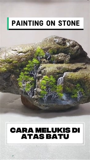 Creative melukis gambar pemandangan 3D di atas batu. How to paint a landscape on a rock.