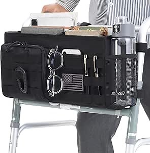 Walker Basket, Multi Pockets Folding Walker Bag Walker Storage Bag with Cup Holder, Large Capacity Organizer for Seniors Elderly, Black