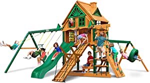 Gorilla Playsets 01-0067-TS Frontier Treehouse Wooden Swing Set with Fort Add-On, Timber Shield Posts, Slide and Tire Swing