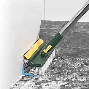 Floor Scrub Brush with Long Handle, 3 in 1 Scrape and Heavy-Duty Stiff Bristle Scrubber Brush with Hair Clip, Deck Brush for Cleaning Shower Bathroom, Patio, Garage, Kitchen, Bath (Green)