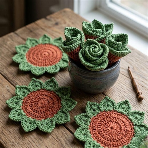 Succulent Crochet Coaster Pattern Set | Foldable Plant Coasters | Amigurumi Home Decor Gift Idea - Etsy