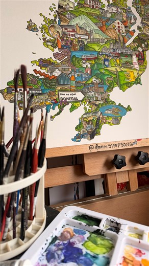 County Donegal is finally here 💚✨ One of my most requested illustrated maps, inspired by the rugged coastline, mountains, music and culture of Donegal. This piece was researched, drawn and painted over many hours, with lots of little details woven throughout. Available in my postcard club, fine art prints in multiple sizes, with limited editions and the original artwork also available. Link in bio 🌊 #CountyDonegal #DonegalArt #IrishIllustration #ireland #IllustratedMap | Danni Simpson Art