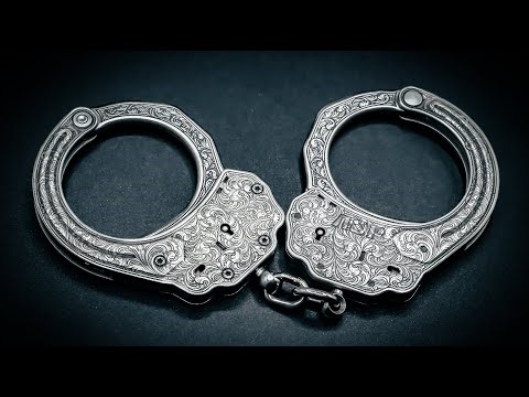 Hand Drawn Scrollwork Deep Engraved Handcuffs | Fiber Metal Laser Engraving Vector Files