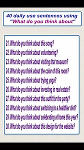 14K views · 263 reactions | Here are 40 daily use sentences using "What do you think about" Learn English speaking skills Learn spoken English skills #learnenglishdaily #dailyusesentences #learnenglishhere #englishsentences #vocabularywords #vocabulary #English #learnspokenenglish #englishlearning #englishvocabulary | English Learning | Facebook