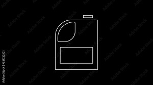 White line Canister for motor machine oil icon isolated on black background. Oil gallon. Oil change service and repair. Engine oil sign. 4K Video motion graphic animation Stock Video
