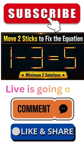 Move 2 Sticks to Fix the Equation|Minimum 2 Solutions |Matchstick IQ Test |1 - 3 = 5Puzzle Challenge