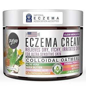 Puriya 5-in-1 Eczema Cream for Kids, Baby, Toddler, Adults, Advanced Colloidal Oatmeal Lotion for Dry, Itchy Skin Relief on Face and Body, Clinically Tested, Intensive Moisturizing Eczema Treatment