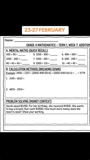 Grade 4 Mathematics Learning Activities for Week 7