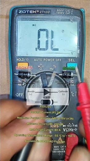 SR360 diode data sheet and comparison between good and damaged #datasheet #diode #sr360 #tips #trend