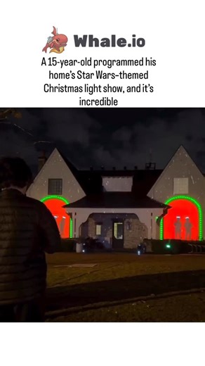 @zonofun on Instagram: "This viral video features a 15-year-old’s custom-programmed Christmas light show themed around “The Return of the Jedi,” using synchronized projections, lasers, and lights to depict Ewoks, Jabba the Hutt, and the Death Star explosion over 2+ minutes. Posted by @DudespostingWs, an account curating wholesome achievements, the clip has garnered nearly 40,000 likes and 1.5 million views in under 24 hours, sparking praise for the teen’s technical prowess and humorous replies a