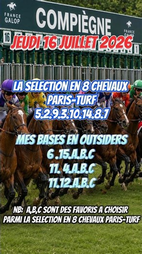 Pronostic quinte noir Quinté Quarté Tiercé du jour 16 Juillet 2026 Compiegne #quinté #pmu