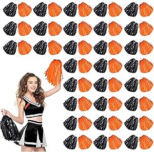 Amazon.com : 60 Pcs Cheerleading Pom Poms Cheer Pompoms Metallic Foil Pompoms with Plastic Handles for Cheering Squad Team Spirited Sports Dance(Black, Orange) : Sports & Outdoors