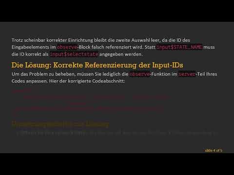 R Shiny - Fehlerbehebung der observe Funktion für dynamische Auswahlfelder