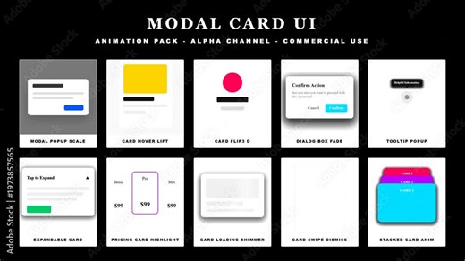 Modern UI Card Animations Pack - Alpha Channel