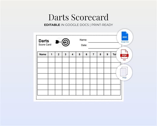 Printable Darts Score Card | Darts Game Score Sheet | Pub Night Game | Bar Party Game | Score Tracker | 301 & 501 Play - Etsy