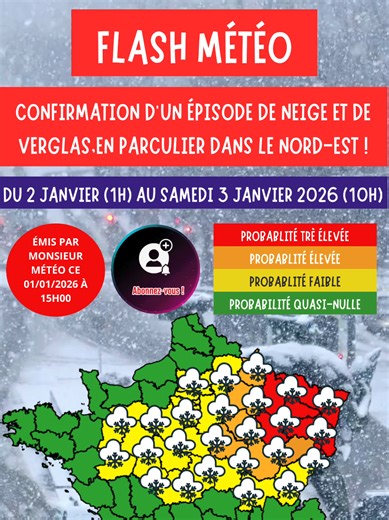 #meteo #meteofrance Confirmation d'un épisode de neige et de verglas dans le nord-est de la France