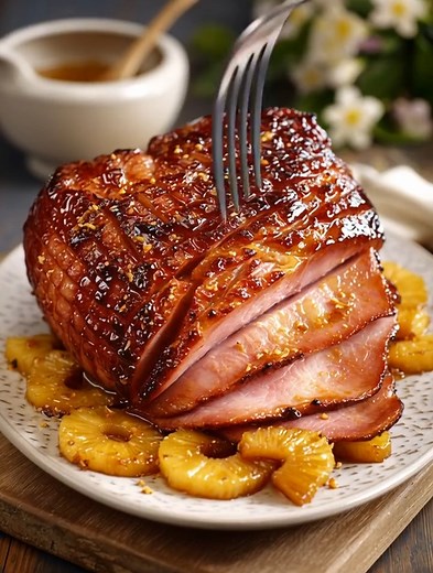 13K views · 27 reactions | Pineapple Brown Sugar Glazed Ham Ingredients → Ham 1 pre-cooked ham, bone-in or boneless, approximately 3.6 to 4.5 kg → Glaze 240 ml pineapple juice 110 g light brown sugar 60 ml soy sauce 60 ml honey 60 ml Dijon mustard → To serve 60 g fresh pineapple chunks, drained ..... Fυll ᖇecίpe in Coʍmеոτ  | Recipes by Leila | Facebook