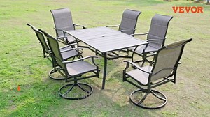 VEVOR 5 Pieces Patio Dining Set, Outdoor Furniture Table and Swivel Chairs Set, All Weather Garden Furniture Table Sets, Iron Patio Conversation Set with Umbrella Hole, For Lawn, Deck, Backyard, Black