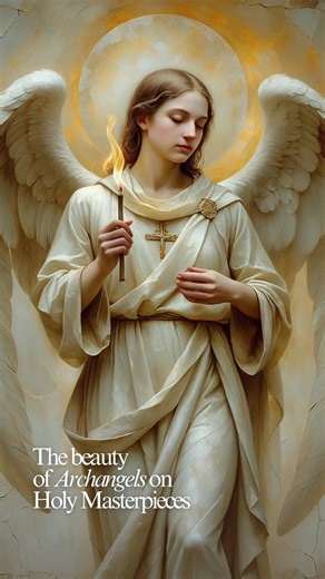 Saint Uriel the Archangel, depicted as the angel of divine wisdom, illumination, and sacred truth ✨🪽 Uriel is shown holding a gentle flame, symbolizing the light of God that guides humanity through darkness and uncertainty 🙏🏼