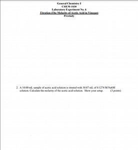 General Chemistry ICHEM-1030Laboratory Experiment No. 6Titra... | Filo