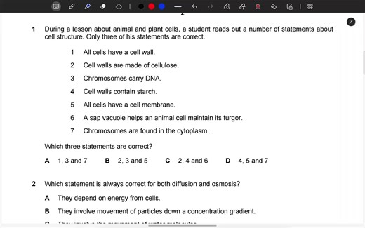 Biology Paper 1 Multiple Choice Questions