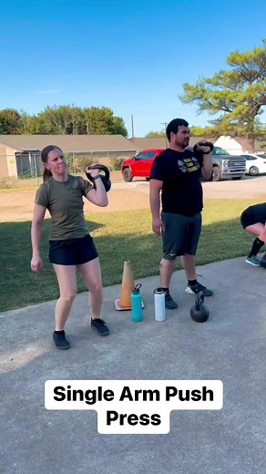 This push press targets the entire body from head to toe. It combines explosive leg drive, core stability, and upper-body strength. #beastcamptraining #nobitchfibers #functionalfitness #kettlebellworkout #fitforduty #fitforlife #pushpress #trainhard | Beast Camp Training