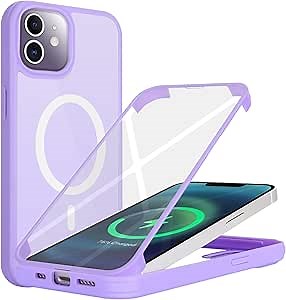 for iPhone 12 Case with Screen Protector, Compatible with Magsafe, Phone Case for iPhone 12 Pro Case Built in Screen Protector, Slim Protective-Purple