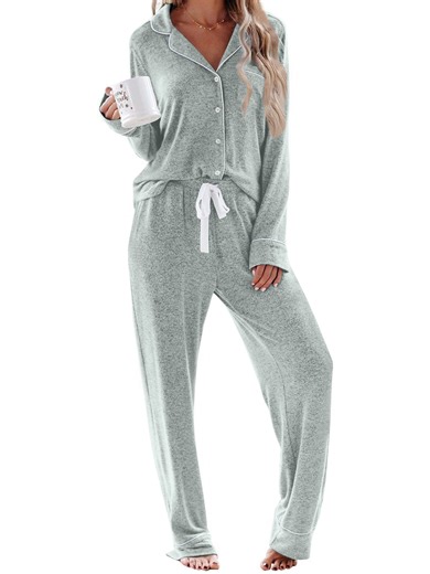 UVN Womens Pajama Sets Long Sleeve Top and Long Pants Soft Pjs Sleepwear Ladies Button Down Lounge Set