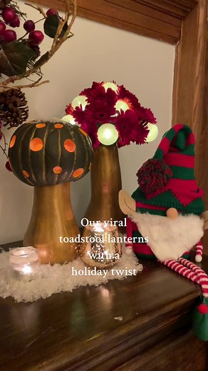 Our viral toadstool lanterns with an enchanting holiday twist! Paint up the originals or create these new floral versions! They are too cute, and a unique addition to your holiday table. How to make these pumpkin toadstool lanterns. These pumpkin toadstool lanterns are a perfect autumn or holiday addition. Cut the two ends of a butternut squash flat. Stand it up and drill a hole in the top cut side the depth of a tea light candle, using a hole drill bit. Cut a hole in the top of a pumpkin or but