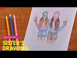 Sister's Love Drawing || Colour Pencil Sketch of Two Sister's || Step by Step Tutorial for Kids