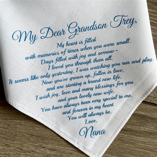 To My Grandson on His Wedding Day Handkerchief to Our Grandson's Wedding Note Wedding Letter to Grandson - Etsy