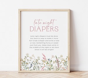Wildflower Late Night Diaper Sign: Baby Shower Game (editable Canva Template) - Etsy