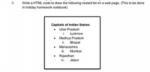 II. Write a HTML code to draw the following nested list on a we... | Filo