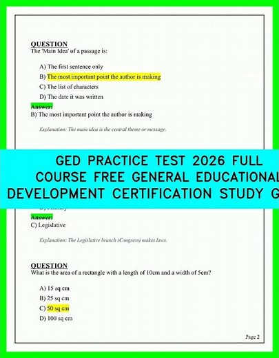 GED PRACTICE TEST 2026 FULL COURSE FREE GENERAL EDUCATIONAL DEVELOPMENT CERTIFICATION STUDY GUIDE