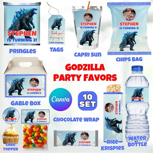 Godzilla Birthday Party Favors, Godzilla Decorations, Godzilla Party Labels, Blue Lightning Monster Party Labels, King of the Monster Favors - Etsy