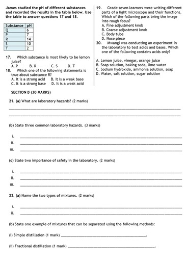 "Grade 7 Integrated Science Paper 1 Mid Term 2 2026 Exam