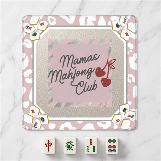 Mamas Mahjong Table Mat, Leopard Print Mah Jongg Mat, Cherry Coquette Mahjong Gift, Pink Mahjong Table Mat, Mahjong Mats for Moms, Mah Jong - Etsy