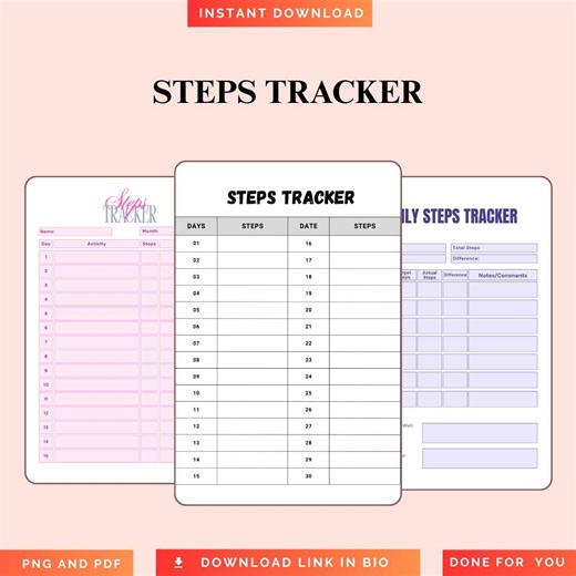 Step Trackers PNG PDF Walking Log Daily Steps Pedometer Art Fitness Journal Active Life Footsteps Tracker Health Goals Movement Log Plan - Etsy