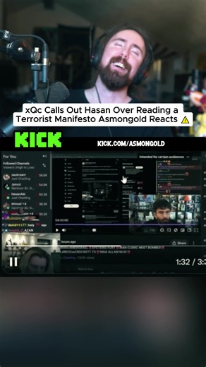 This moment captures a major controversy between some of the biggest political streamers online ⚠️. During his stream, Asmongold watches a clip where xQc criticizes Hasan Piker for reading a terrorist manifesto live on stream. In the clip, xQc argues that Hasan’s chat was placed in emote-only mode while the manifesto was being read, with viewers reacting using hearts and subscriber emotes. The moment quickly turns into a viral streamer debate about propaganda, online communities, and political c