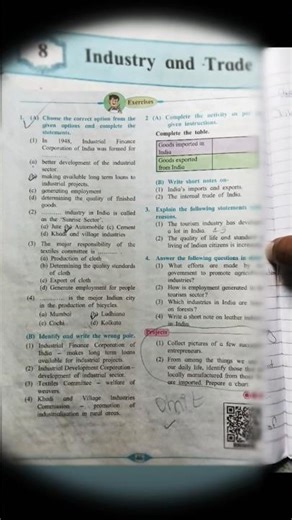 9th Std - History - Chapter 8 INDUSTRY AND TRADE QUESTIONS AND ANSWERS/EXERCISE - MAHARASHTRA BOARD