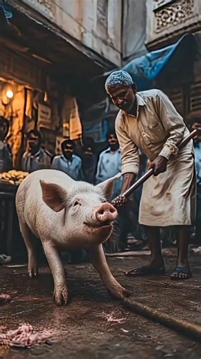 A baby pig is running away after stealing a fish😄 #3danimation #cartoon #hindistories