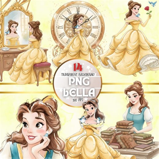 Pack of 14 PNG of Princess Belle - High Quality Transparent Backgrounds 300DPI High-quality PNG With Transparent Background - Etsy