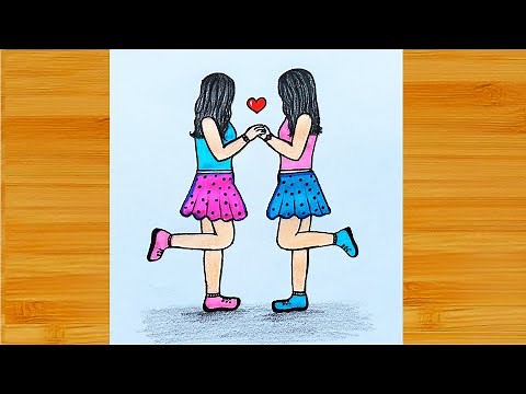 How To Draw Best Friend Girls | Two Best Friend Drawings | Bff Drawing | Friendship day drawing