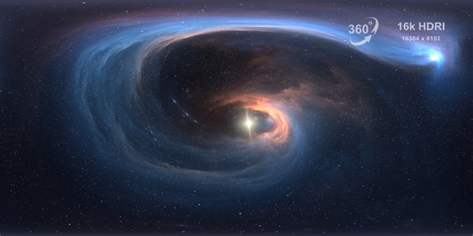 Project Sn-3853: 360 Degrees 16K Hdri Panoramic Space Background With A Black Hole Devouring A Nearby Star.