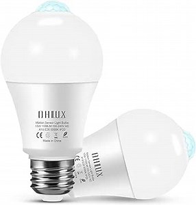 OHLUX Motion Sensor Light Bulbs Outdoor, 13W(100W Equivalent) Movement Activated Dusk to Dawn Security LED Bulb, A19 E26 5000K Daylight White for Indoor and Outdoor Lighting Porch, Stairs 2 Pack
