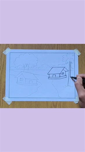 Easy Village Scenery Drawing with Pencil