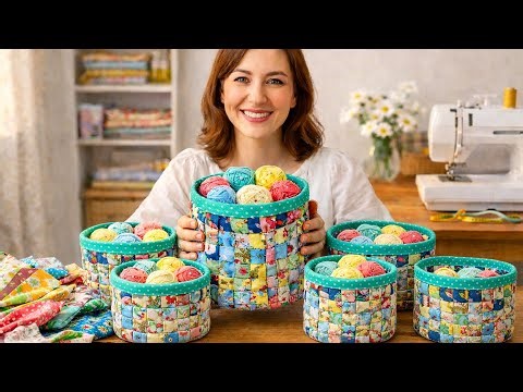 How to Sew a Fabric Storage Basket | Scrap Fabric Patchwork Basket